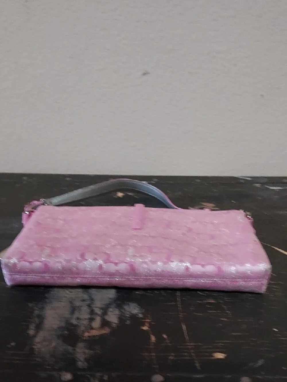 💕Vintage Y2K Coach Pink Optic Signature Lurex Hamptons Demi Flap Bag 8946